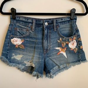 AEO Embroidered High Rise Cutoff Jean Shorts